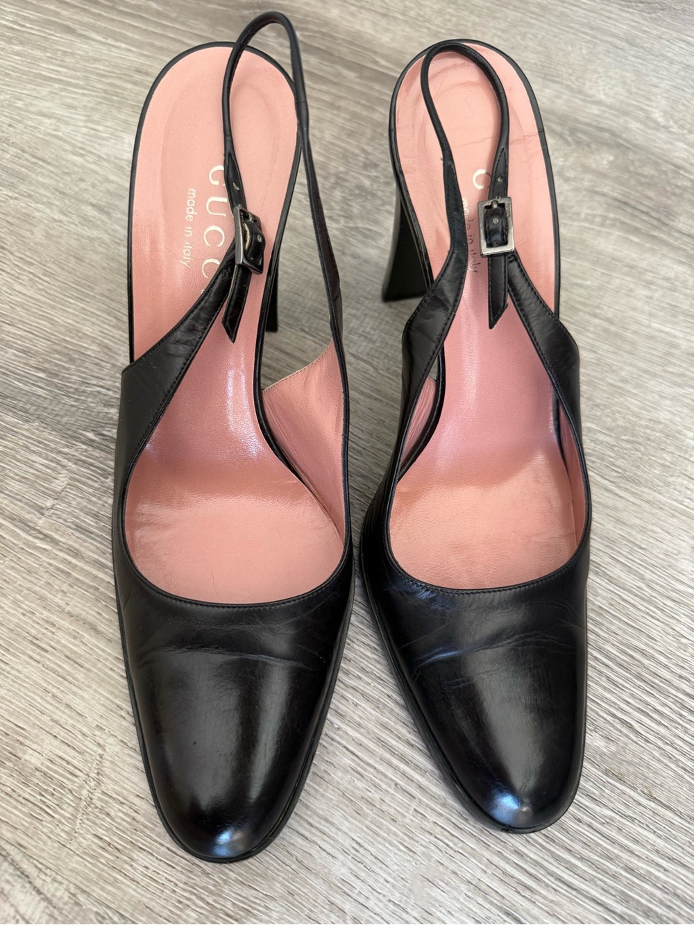 Vintage Gucci Early 2000s/ Tom Ford era Black Leather Slingback Pumps 85mm